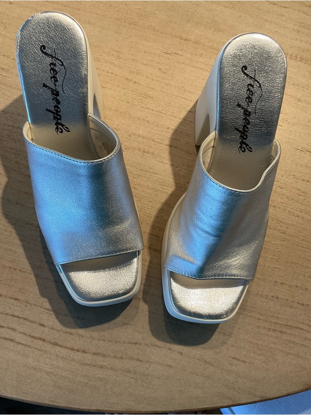 Free People Zoe Platform Leather Slide Sandal Silver - Picture 2 of 8